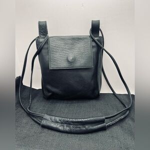 Two Bar West Black Leather Shoulder Crossbody Bag